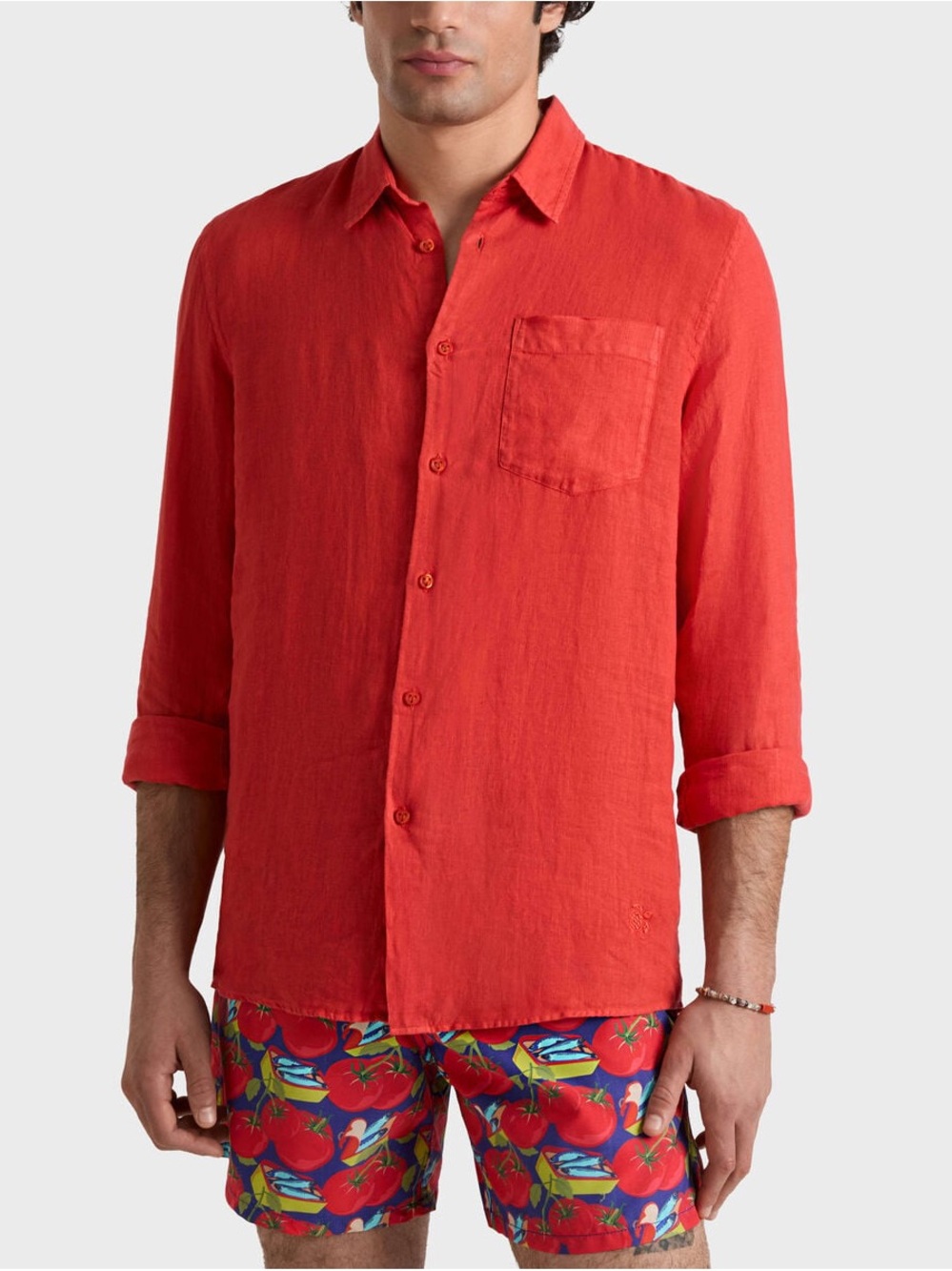 NWT Vilebrequin Red Linen Button-Down Shirt